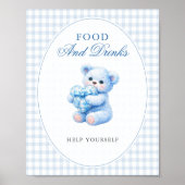 Blue Gingham Teddy Bear Neutral Baby Shower Poster (Voorkant)