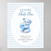 Blue Gingham Teddy Bear Neutral Baby Shower Poster (Voorkant)