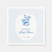 Blue Gingham Teddy Bear Neutral Baby Shower Servet (Voorkant)