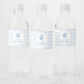 Blue Gingham Teddy Bear Neutral Baby Shower Waterfles Etiket (Flessen)