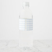 Blue Gingham Teddy Bear Neutral Baby Shower Waterfles Etiket (Achterkant)