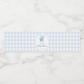 Blue Gingham Teddy Bear Neutral Baby Shower Waterfles Etiket (Enkel label)