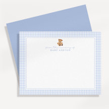 Blue Gingham Teddy Bear Nursery Note Card