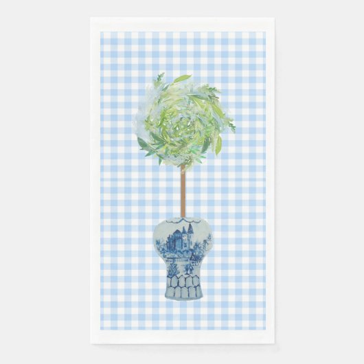 Blue Gingham Topiary Ginger Jar Paper Guest Towels Servet (Voorkant)