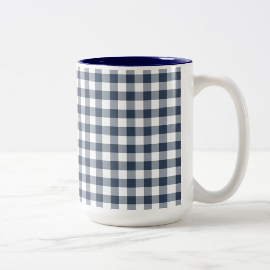 Blue Gingham Tweekleurige Koffiemok (Rechts)