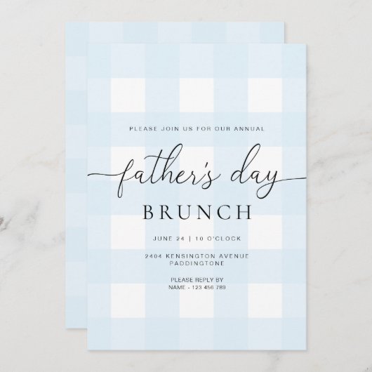 Blue Gingham Vaderdag Kaart (Voorkant / Achterkant)