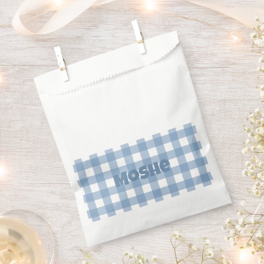 Blue gingham verjaardagsfeestje gunstzak bedankzakje (Geknipt)