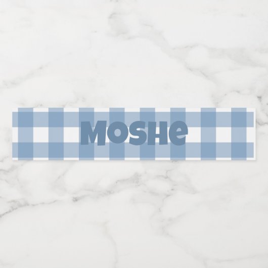 Blue Gingham verjaardagsfeestje Waterfles Etiket (Enkel label)