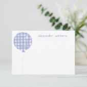 Blue Gingham Waterverf Ballon Note Cards Bedankkaart (Staand voorkant)