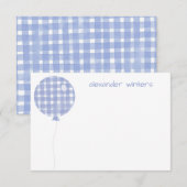 Blue Gingham Waterverf Ballon Note Cards Bedankkaart (Voorkant / Achterkant)