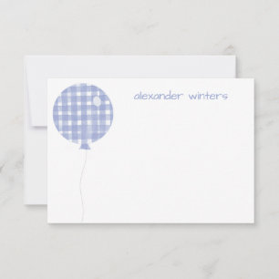 Blue Gingham Waterverf Ballon Note Cards Bedankkaart