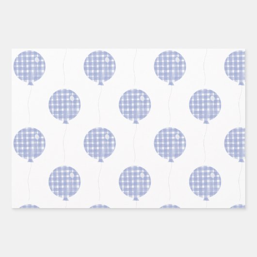Blue Gingham Waterverf Ballon Wrapping Paper (Voorkant)