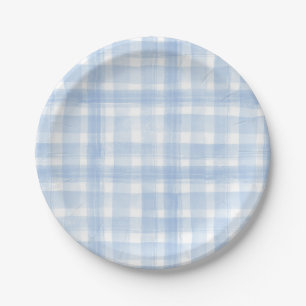 Blue Gingham Waterverf Paper Borden Papieren Bordje