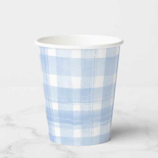 Blue Gingham Waterverf Papieren Bekers (Achterkant)
