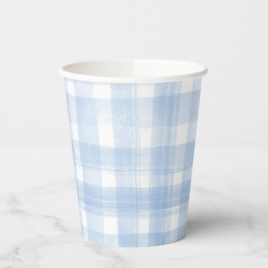 Blue Gingham Waterverf Papieren Bekers (Links)