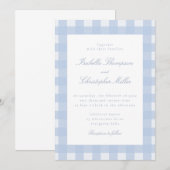 Blue Gingham Wedding Invitation Kaart (Voorkant / Achterkant)