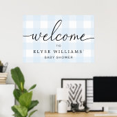 Blue Gingham Welcome Sign Poster (Thuiskantoor)