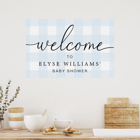 Blue Gingham Welcome Sign Poster (Keuken)