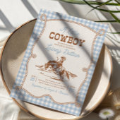 Blue Gingham Western Baby Shower Invitation Kaart