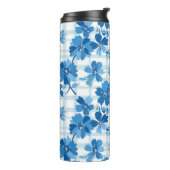 Blue Gingham Winter Flower Tumbler Thermosbeker (Gedraaid links)