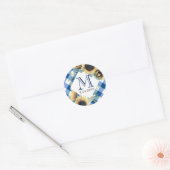 Blue Gingham Zonnebloem Dank u Ronde Sticker (Envelop)