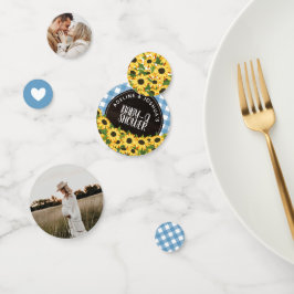 Blue Gingham & Zonnebloemen Baby-Q Douche Confetti