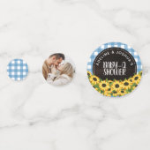 Blue Gingham & Zonnebloemen Baby-Q Douche Confetti (Voorkanten)