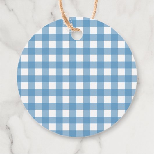 Blue Gingham & Zonnebloemen Baby-Q Douche Dank u Bedankjes Labels (Achterkant)