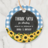 Blue Gingham & Zonnebloemen Baby-Q Douche Dank u Bedankjes Labels (Voorkant)