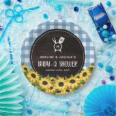 Blue Gingham & Zonnebloemen Rustieke Baby-Q Douche Papieren Bordje (Feest)