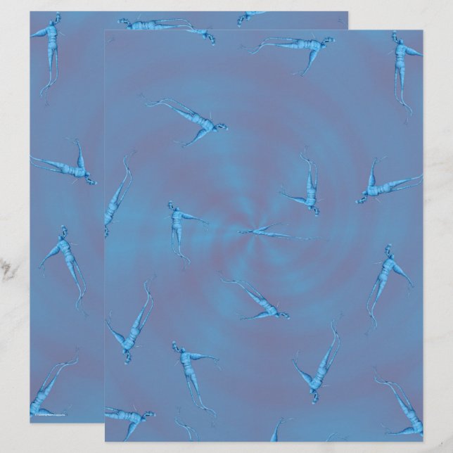 Blue Ginseng Man Scrapbook Paper 2-Sided Page (Voorkant / Achterkant)