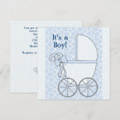 Blue Giraffe Baby Carriage Baby Shower Kaart (Voorkant / Achterkant)