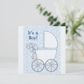 Blue Giraffe Baby Carriage Baby Shower Kaart (Staand voorkant)