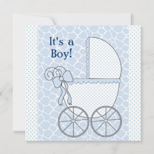 Blue Giraffe Baby Carriage Baby Shower Kaart