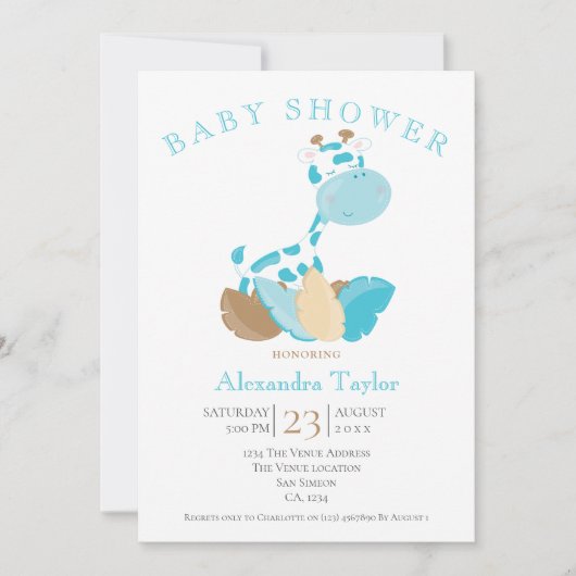 Blue Giraffe Baby shower, aangepast Kaart (Voorkant)