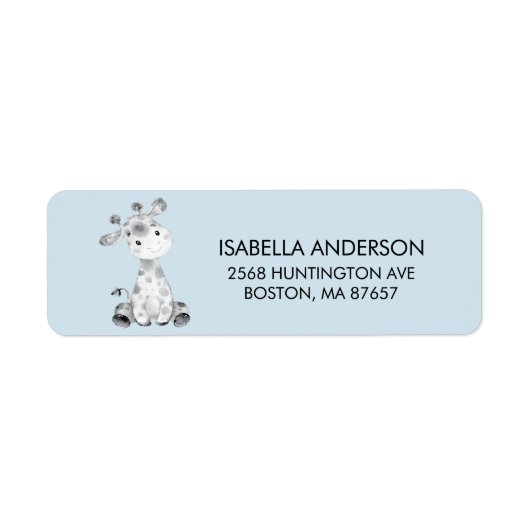 Blue Giraffe Baby shower Address Label (Voorkant)