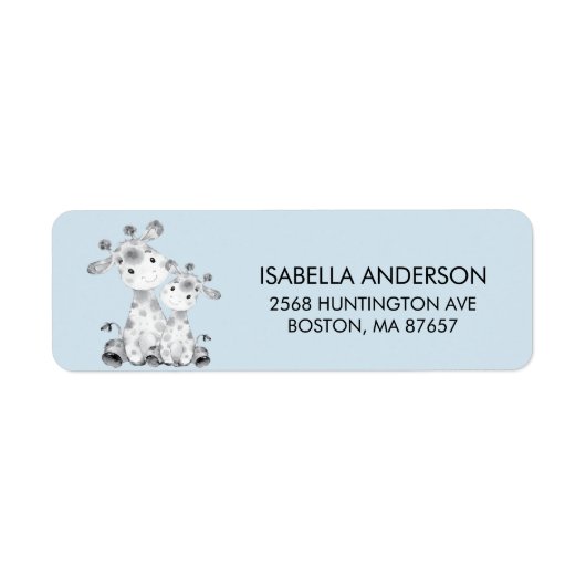 Blue Giraffe Baby shower Address Label (Voorkant)