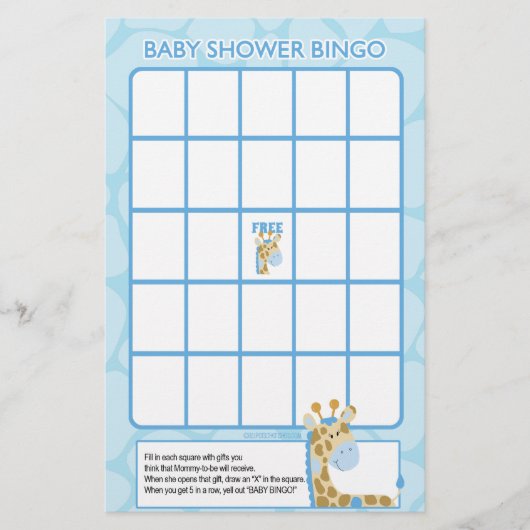 Blue Giraffe Baby shower Bingo Game (Voorkant)