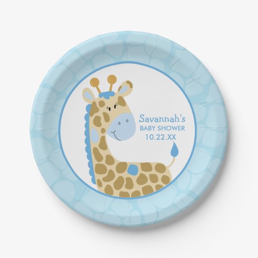 Blue Giraffe Baby shower Paper Bord (Voorkant)
