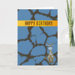 Blue Giraffe Birthday Kaart