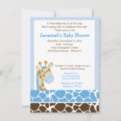 Blue Giraffe Boy Baby shower Uitnodiging (Voorkant)