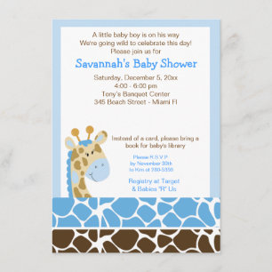 Blue Giraffe Boy Baby shower Uitnodiging