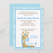 Blue Giraffe Boy Baby shower Uitnodiging (Voorkant / Achterkant)