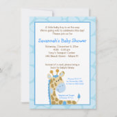 Blue Giraffe Boy Baby shower Uitnodiging (Voorkant)