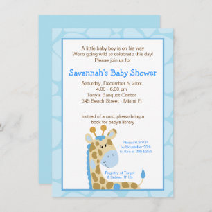 Blue Giraffe Boy Baby shower Uitnodiging