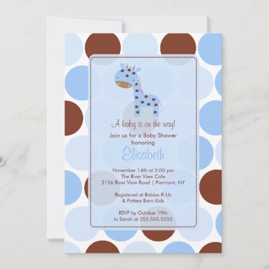 Blue Giraffe Boy Baby shower Uitnodiging (Voorkant)