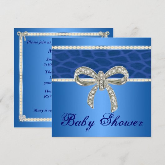 Blue Giraffe Diamond Bow Baby shower Invitation Kaart (Voorkant / Achterkant)