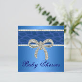 Blue Giraffe Diamond Bow Baby shower Invitation Kaart (Staand voorkant)