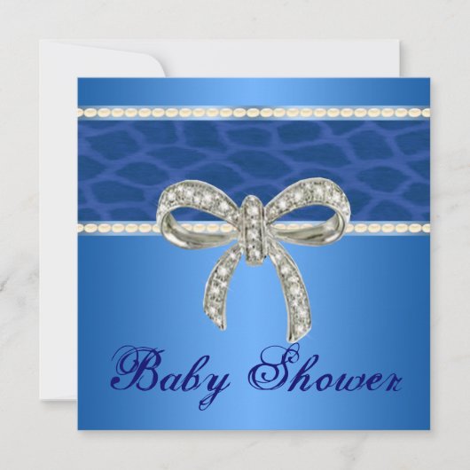 Blue Giraffe Diamond Bow Baby shower Invitation Kaart (Voorkant)