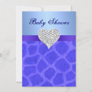 Blue Giraffe Diamond Heart Baby shower Kaart